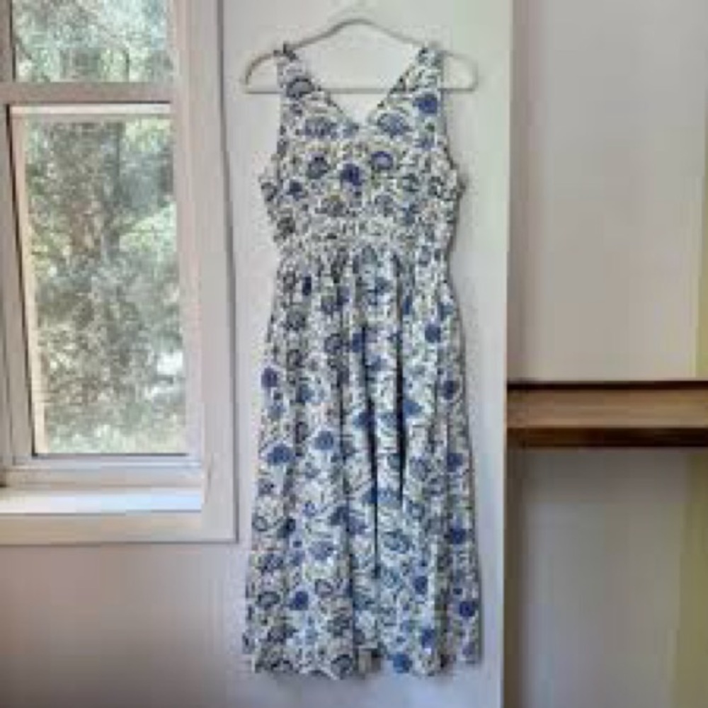 Caroline Constas Blue and White Floral Midi Dress